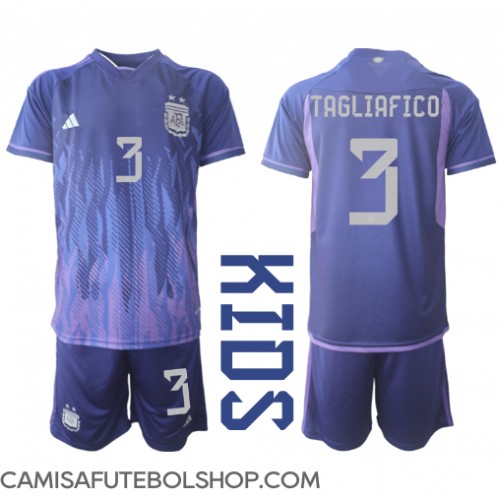 Camisa de time de futebol Argentina Nicolas Tagliafico #3 Replicas 2º Equipamento Infantil Mundo 2022 Manga Curta (+ Calças curtas)